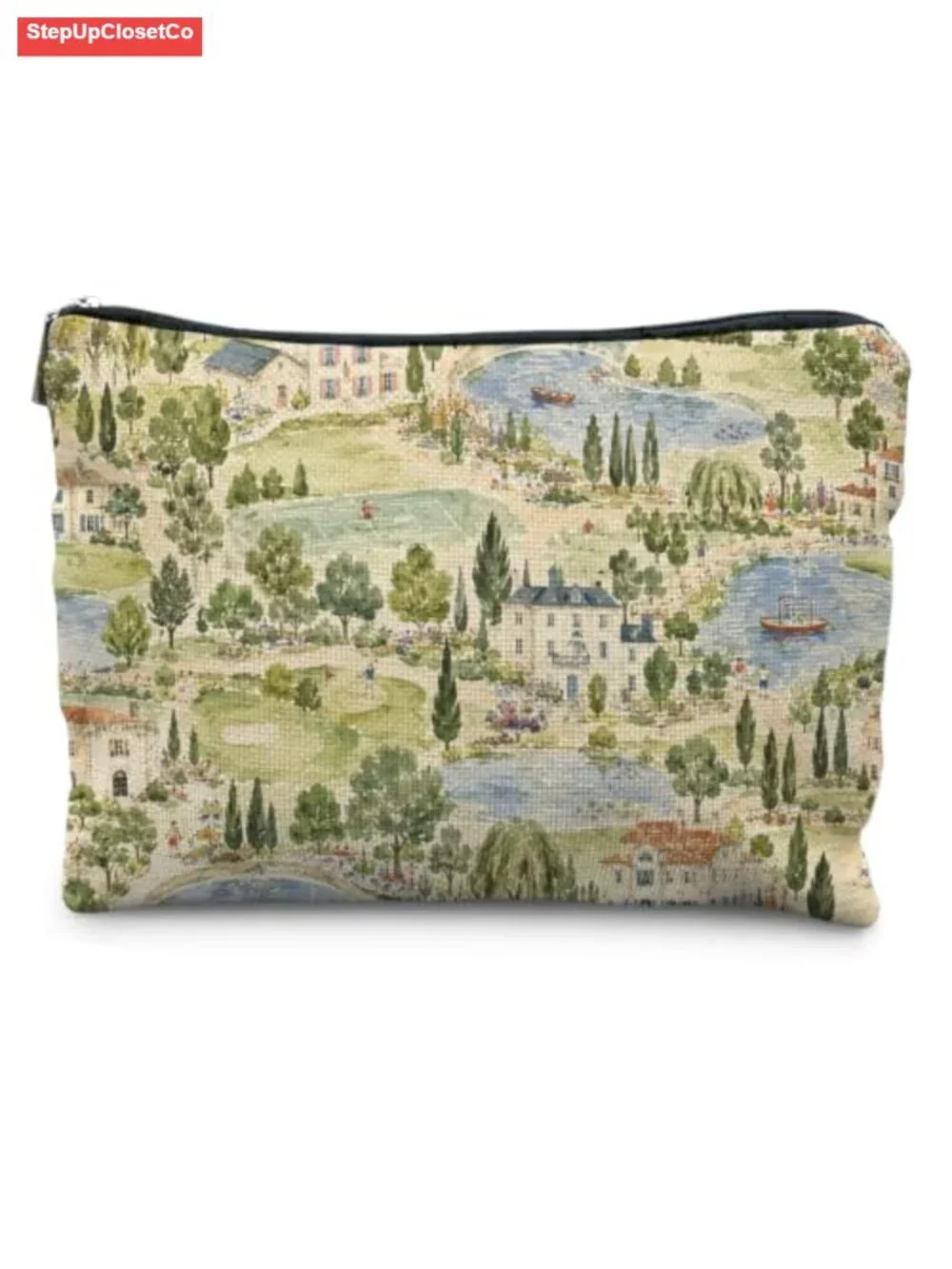 Vintage Garden Linen Cosmetic Bag Makeup Toiletry Travel Pouch Zipper